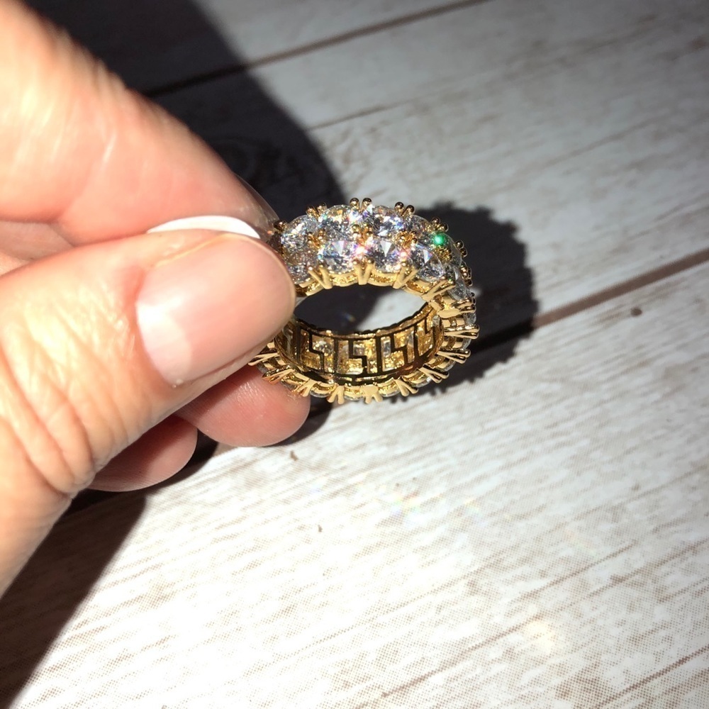 Two Row Cubic Zirconia Yellow Gold Plated Band Ring Wedding Sz 9 - Picture 8 of 10